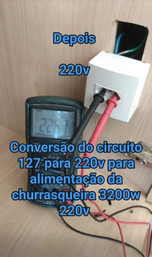 Conversão de circuito de 127 V para 220 V para alimentar churrasqueira de 3.200 W